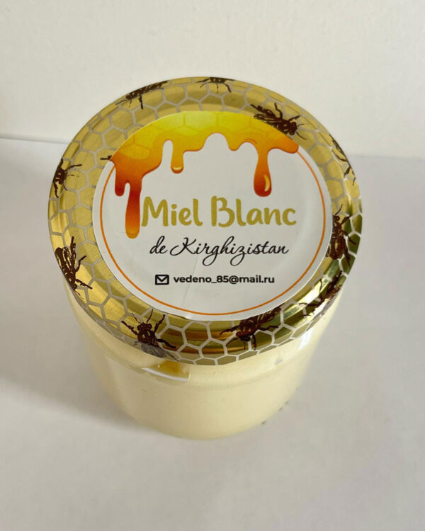 Pot de miel blanc crémeux du Kirghizistan – 250g vu de haut